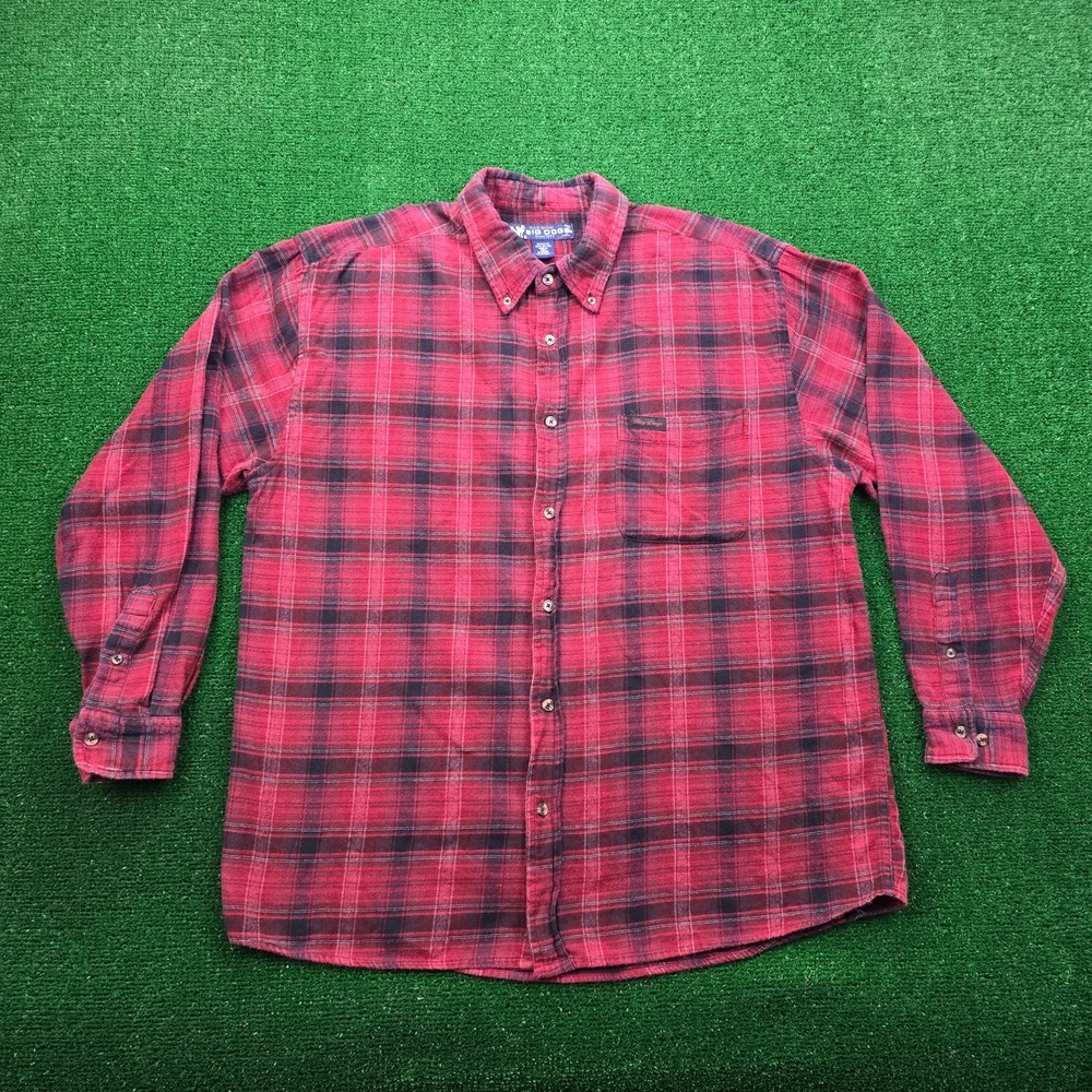 Big Dogs Shirt Mens Large/XL Red Black Plaid Flannel Button Down Long Sleeve